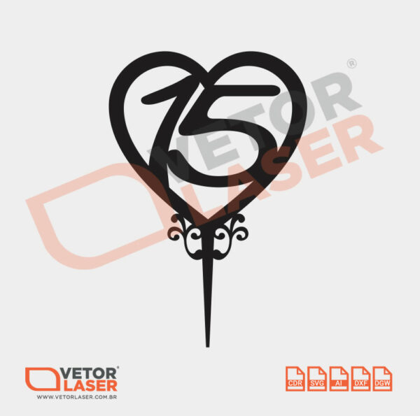 Vetor Topo de Bolo 15 anos para corte a Laser em MDF – 0002 - Image 2