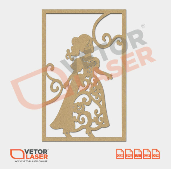 Vetor Quadrinho Menina de Vestido para corte a Laser em MDF - 0001