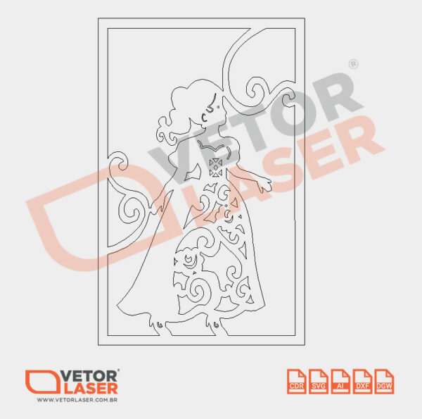 Vetor Quadrinho Menina de Vestido para corte a Laser em MDF - 0001 - Image 3