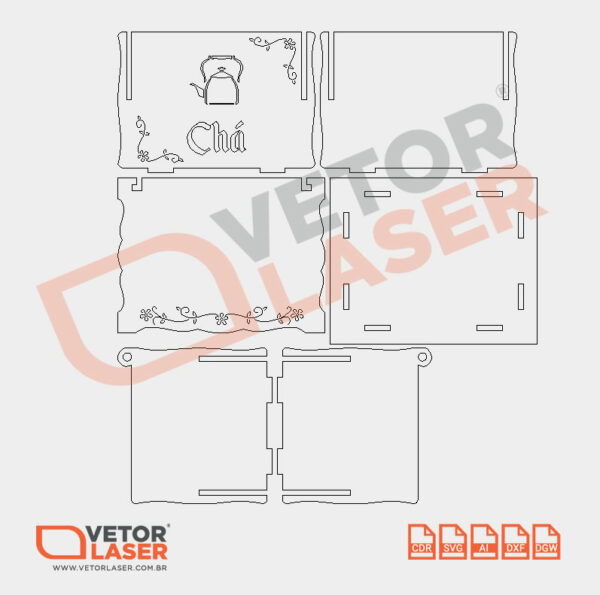 Vetor Caixinha de Chá para corte a Laser em MDF – 0001 - Image 3