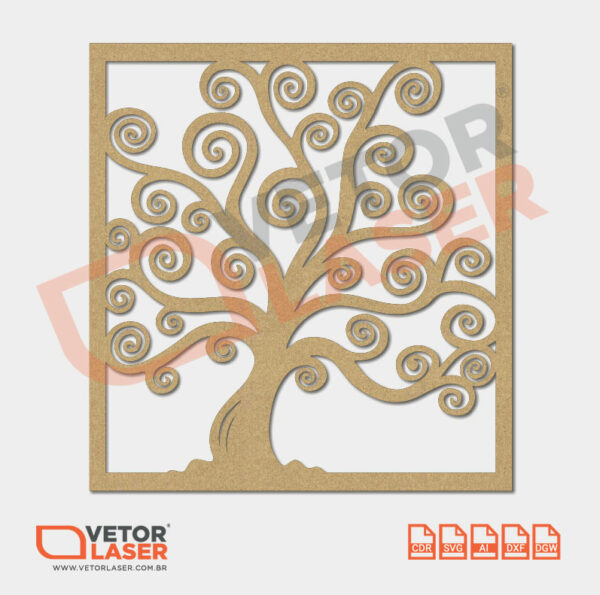 Vetor Quadro Árvore Espiral para corte a Laser em MDF