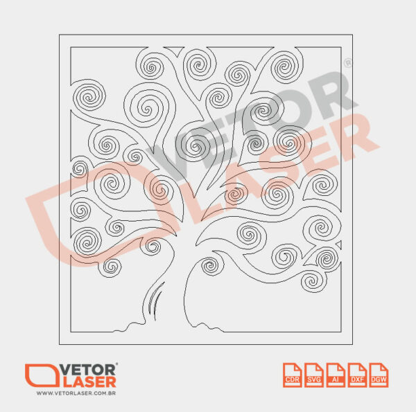 Vetor Quadro Árvore Espiral para corte a Laser em MDF - Image 3
