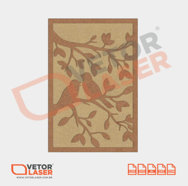 Vetor Corte Laser MDF Quadro Passarinhos