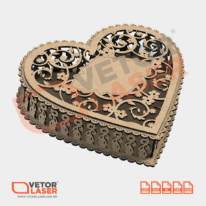 Vetor Caixa Decorativa Formato Coração Casamento para Corte Laser em MDF