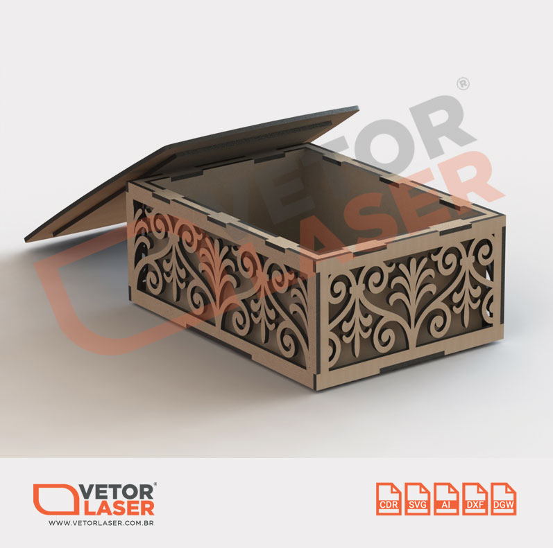 Vetor Caixinha Decorativa Arabescos parede dupla para corte com máquina laser em MDF