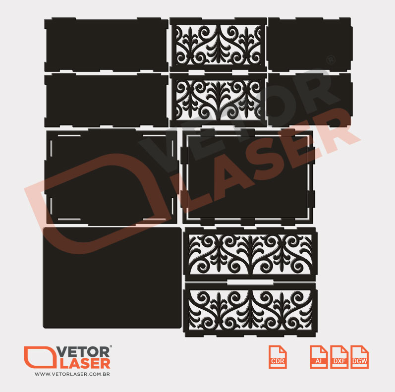 Vetor Caixinha Decorativa Arabescos para Corte Laser em MDF - Imagem 2