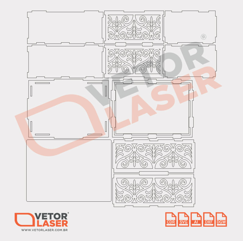 Vetor Caixinha Decorativa Arabescos para Corte Laser em MDF - Imagem 3