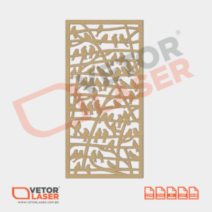 Vetor Quadro Passarinhos para corte com máquina Laser em MDF