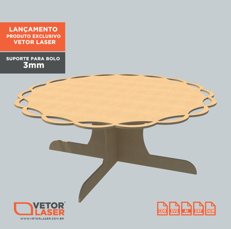 Vetor Suporte para Bolo para corte com máquina laser em MDF de 3mm
