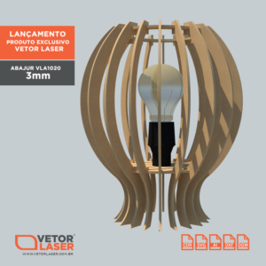Vetor Luminária Abajur para Corte com máquina Laser em MDF 3mm - VLA1020