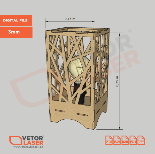 Vetor Projeto Luminária Abajur Lanterna para Corte Laser em MDF 3mm – VLL0520 - Image 3