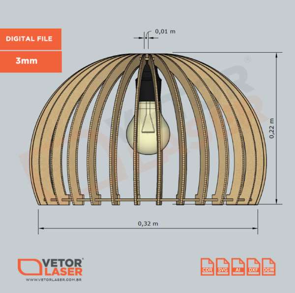 Vetor Projeto Luminária Pendente Redonda para Corte Laser em MDF 3mm – VLP1620 - Image 3