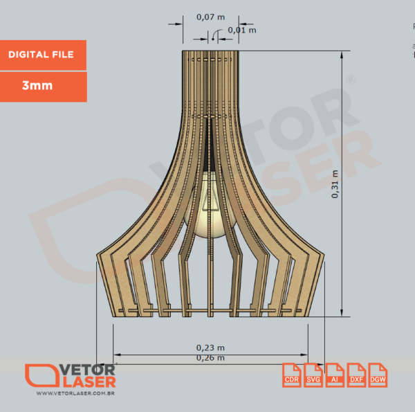 Vetor Projeto Luminária Pendente para Corte Laser em MDF 3mm – VLP2620 - Image 3
