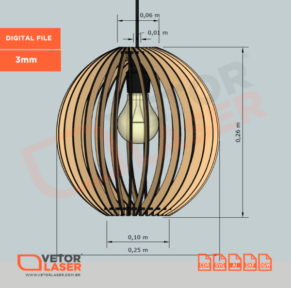 Projeto Vetor Luminária Pendente para Corte Laser em MDF 3mm – VLP5721 - Image 3