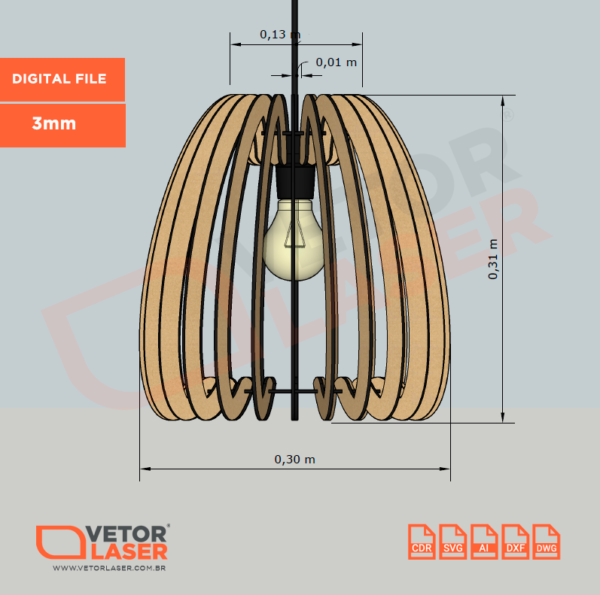 Vetor de Luminária Pendente para Corte a Laser em MDF de 3mm – Arquivos DXF, SVG – VLP7721 - Image 3