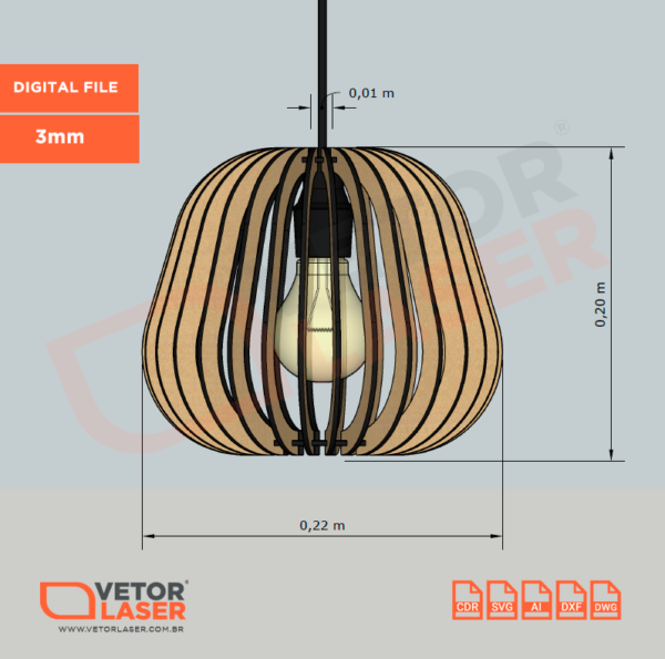 Vetor de Luminária Pendente para Corte a Laser em MDF de 3mm – Arquivos DXF, SVG – VLP8021 - Image 3