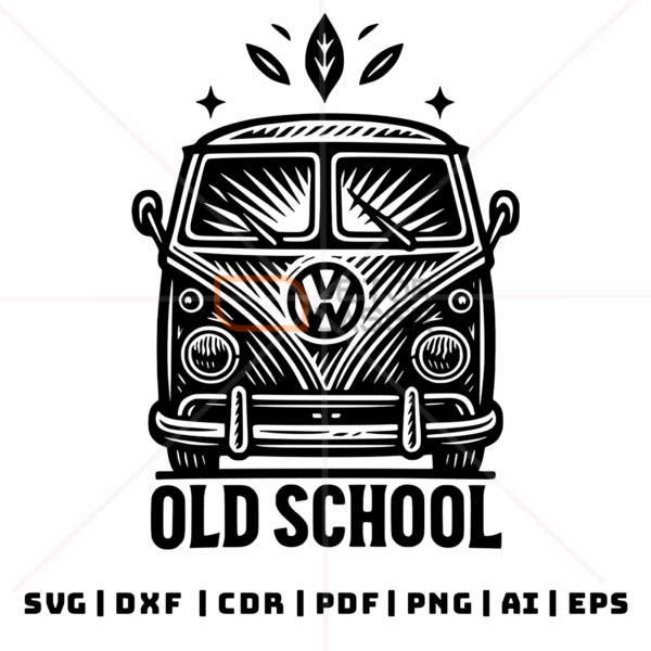 Kombi Old School - Arquivos Vetorizados SVG, DXF, CDR, PDF, PNG, Ai e EPS