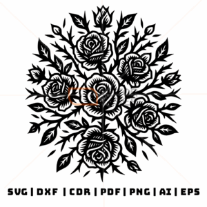 Flores Rosas Mandala - Arquivos Vetorizados SVG, DXF, CDR, PDF, PNG, Ai e EPS