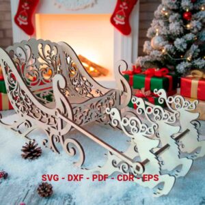 Vetor Trenó Papai Noel para Corte Laser - Arquivos DXF, SVG, CDR, EPS, PDF