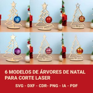 6 modelos de projetos vetorizados de Arvores de Natal para corte laser.