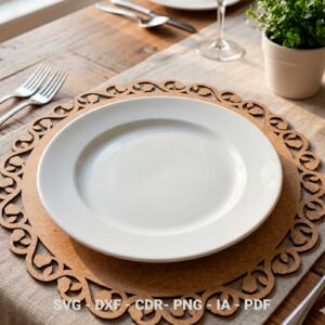 Arquivo Vetor Sousplat Bandeja Porta Pratos para Corte Laser. Formatos de arquivos para download: CDR, AI, SVG, DXF, PDF e PNG